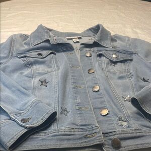 Lane Bryant Light Blue Denim Jacket with Silver Star Embroidery